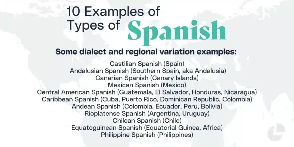 10 examples of types of Spanish