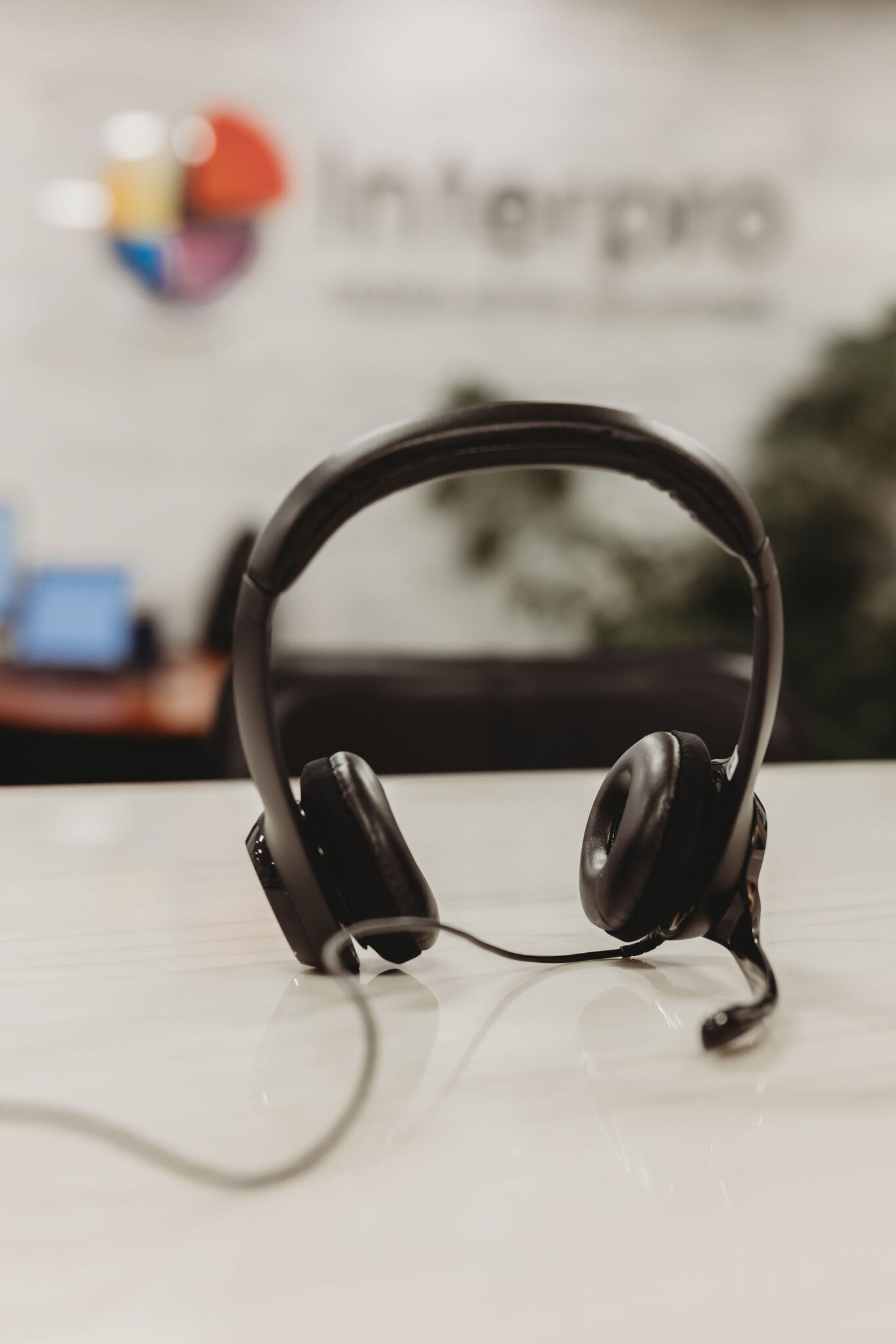 Professional interpretation headset on a desk at Interpro’s office