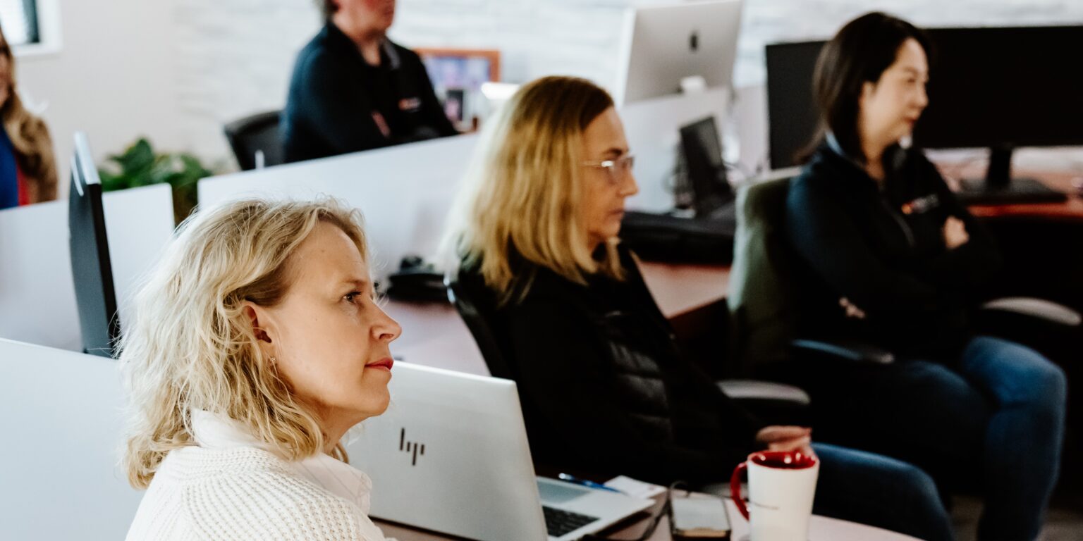 Sam Somerville, Interpro Project Manager Maria Fagreluis, and Interpro Director of Project Management Lei Meng in an Interpro Meeting