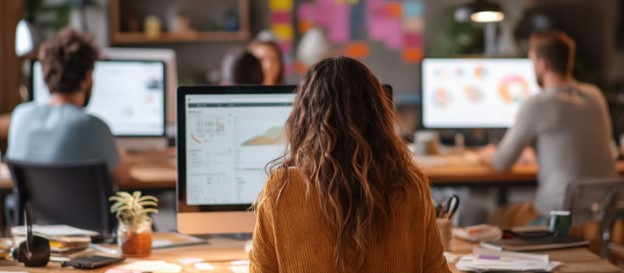Human-in-the-loop localization team reviewing multilingual content on multiple screens